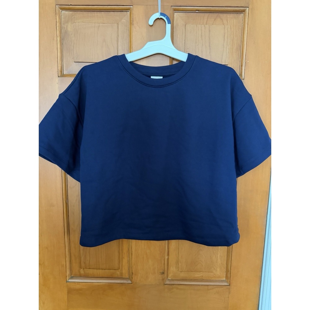 Women's A New Day Navy French Terry Short Sleeve T-Shirt Size Large NWT